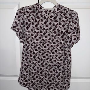 LOFT Gray and Brown Short Sleeve Blouse